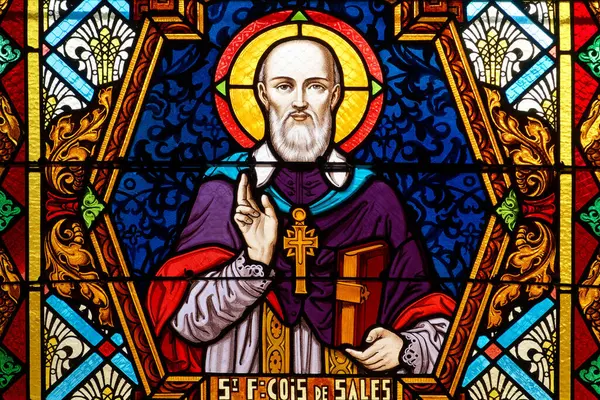 Myans, FRANCE 07-09-2024: Assisi 'li Aziz Francis' in lekeli camları veya stigmata 'yı alan Saint Francois d' Assise. Katolik Kilisesi 'nin Aziz ve Mistik' i, Fransisken Düzeni 'nin kurucusu.