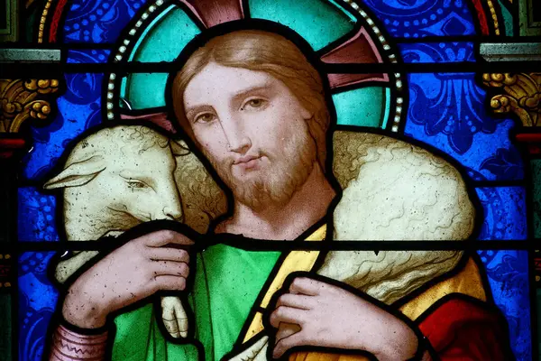 Aziz Badolph, FRANCE - 07-09-2024: İyi Çoban İsa 'nın lekeli camları (19. yüzyıl)