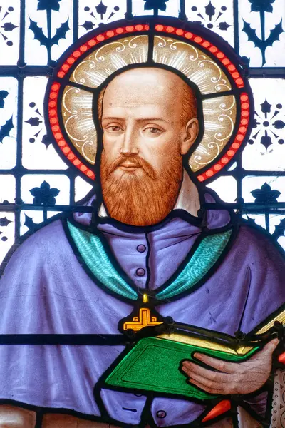 Mesigny, FRANCE - 07-11-2024: St. Francis de Sales 'in lekeli camları (19. yüzyıl), Aziz ve Katolik Kilisesi Doktoru. Kutsal Meryem Tarikatı 'nın kurucusu.