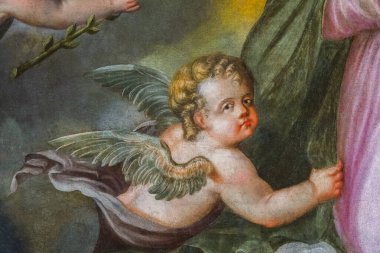 Prieure Kilisesi - Saint Geoire Prieure, Fransa - 03-31-2025: Gökyüzündeki bir meleğin resmi (19. yüzyıl).