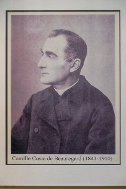 Church Notre Dame - Chambery, Fransa - 03-31-2025: Kutsanmış Camille Costa de Beauregard 'ın eski fotoğraf posteri.