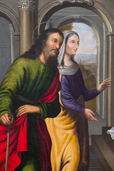 Prieure Kilisesi - Saint Geoire Prieure, Fransa - 03-31-2025: Saint Anne ve Saint Joachim 'in 19. yüzyıl resmi. 