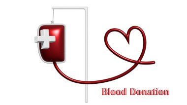 Kızıl Haç. Beyaz arka planda kan bağışı sembolü var. 3d illüstrasyon