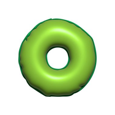 3d render harfi o yeşil çörek yazı tipi beyaz arkaplan üzerinde izole