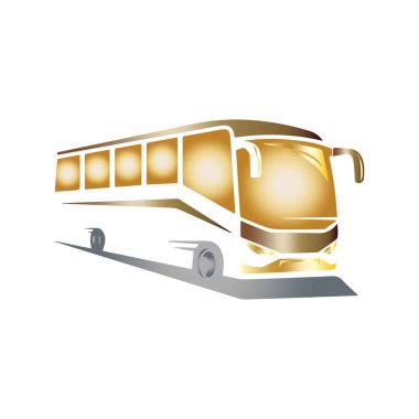 Beyaz arkaplanda bir altın seyahat otobüsünün vektör çizimi