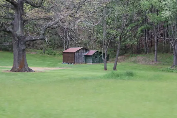 Çayırdaki bir çiftliğin dikey görüntüsü.