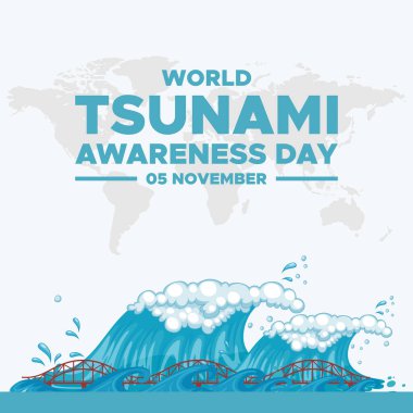 Dünya tsunami farkındalık günü, 05 Kasım, tebrik kartı, dünya tsunami farkındalık günü vektör çizimi, düzenlenebilir şablon. dünya tsunami farkındalık günü sosyal medya sonrası tasarım.