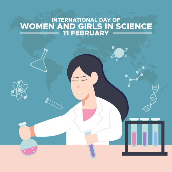 International day of women and girls in Science theme vector illustration. Suitable for Poster, Banners, campaign and greeting card.