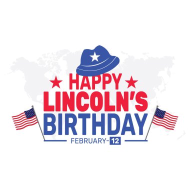 Abraham Lincoln 'un doğum günü. Birleşik Devletler 'de ulusal tatil. Amerika 'nın en popüler başkanlarından birinin doğum gününü kutluyoruz. Lincoln' ün Doğum günü posteri, 12 Şubat. Önemli bir gün.