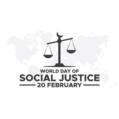 Dünya Sosyal Adalet Günü. 20 Şubat. Uluslararası Adalet Günü metniyle Uluslararası Adalet Günü kavramı. Poster pankartı şablon tasarımı.