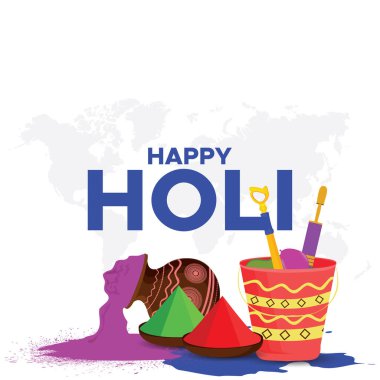 Mutlu bayramlar. Renkli esrar ve pudra. Vektör illüstrasyon tasarımı. Hint festivali Happy Holi 'nin renkli saksı arkaplanlı güzel posteri. soyut vektör illüstrasyon tasarımı