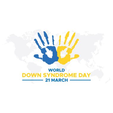 Dünya Down Sendromu Günü. 21 Mart Dünya Down Sendromu Günü. Dünya Down Sendromu Günü. 21 Mart. Sarı ve mavi palmiye işareti. Beyaz arka plan. Eps 10.