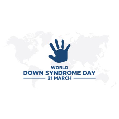 Dünya Down Sendromu Günü. 21 Mart Dünya Down Sendromu Günü. Dünya Down Sendromu Günü. 21 Mart. Sarı ve mavi palmiye işareti. Beyaz arka plan. Eps 10.