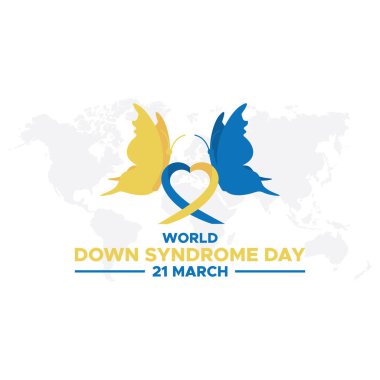 Dünya Down Sendromu Günü. 21 Mart Dünya Down Sendromu Günü. Dünya Down Sendromu Günü. 21 Mart. Sarı ve mavi palmiye işareti. Beyaz arka plan. Eps 10.