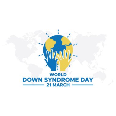 Dünya Down Sendromu Günü. 21 Mart Dünya Down Sendromu Günü. Dünya Down Sendromu Günü. 21 Mart. Sarı ve mavi palmiye işareti. Beyaz arka plan. Eps 10.
