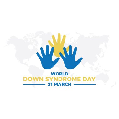 Dünya Down Sendromu Günü. 21 Mart Dünya Down Sendromu Günü. Dünya Down Sendromu Günü. 21 Mart. Sarı ve mavi palmiye işareti. Beyaz arka plan. Eps 10.