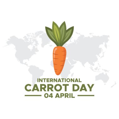 Uluslararası havuç günü, 4 Nisan 'da düzenlendi. Uluslararası Havuç Günü afişi, tebrik kartı, poster, şablon için kullanılabilir.