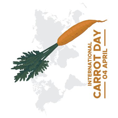 Uluslararası havuç günü, 4 Nisan 'da düzenlendi. Uluslararası Havuç Günü afişi, tebrik kartı, poster, şablon için kullanılabilir.