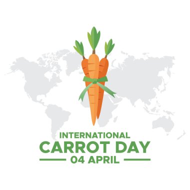 Uluslararası havuç günü, 4 Nisan 'da düzenlendi. Uluslararası Havuç Günü afişi, tebrik kartı, poster, şablon için kullanılabilir.