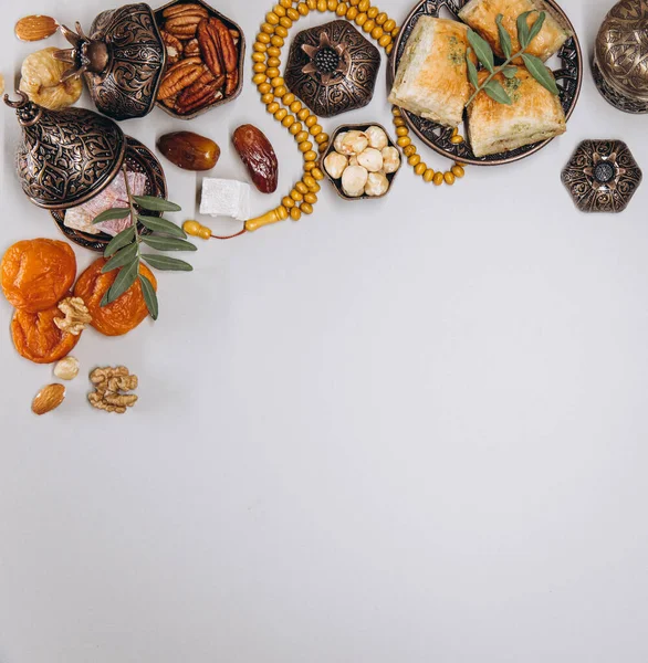 Traditioneller Tisch Zum Ramadan Set Aus Getrockneten Früchten Auf Altem — Stockfoto