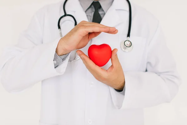 白地に心臓を持つ男性心臓科医 — ストック写真