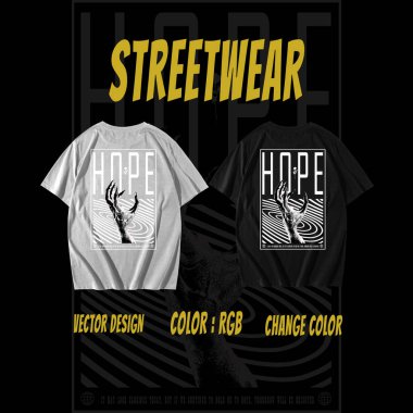 Sokak giyimi tasarımı ekran yazdırma tişörtleri, el ve umut sloganı için uygundur