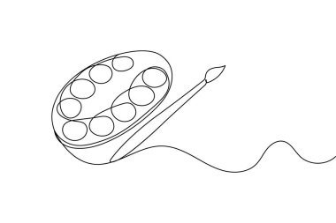 Palet resim fırçasını sürekli bir çizgi çizimi ve minimalist stil dış hat vektör simgesini izole et