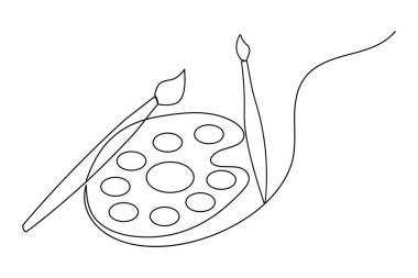 Palet resim fırçasını sürekli bir çizgi çizimi ve minimalist stil dış hat vektör simgesini izole et