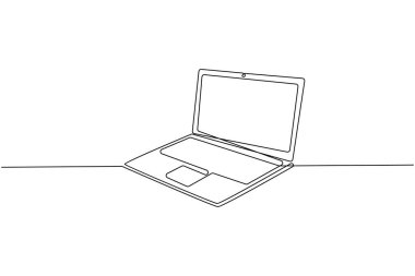 Dizüstü bilgisayar sürekli bir çizgi çizer ve minimalist stil ana hatları izole eder.