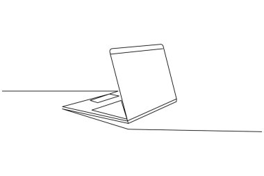 Dizüstü bilgisayar sürekli bir çizgi çizer ve minimalist stil ana hatları izole eder.