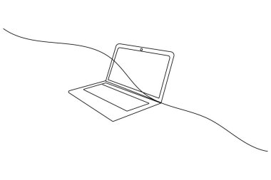 Dizüstü bilgisayar sürekli bir çizgi çizer ve minimalist stil ana hatları izole eder.