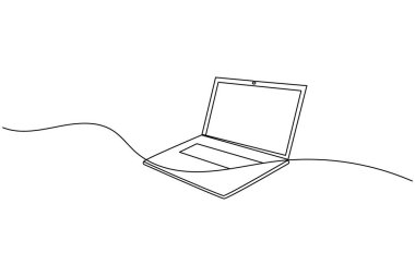 Dizüstü bilgisayar sürekli bir çizgi çizer ve minimalist stil ana hatları izole eder.