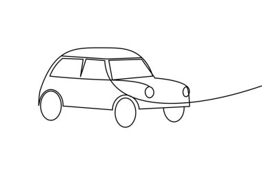 Araba bir çizgi çizimi ve minimalist stil ana hatlı araba çizimi illüstrasyonunu ayır