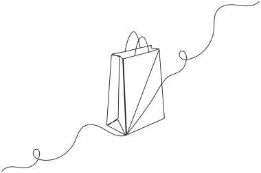 Alışveriş torbası bir satır çizimi ve minimalist stil ana hatlı vektör illüstrasyonunu ayır