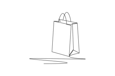 Alışveriş torbası bir satır çizimi ve minimalist stil ana hatlı vektör illüstrasyonunu ayır