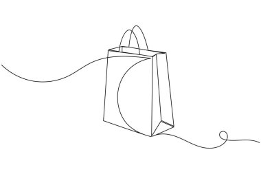 Alışveriş torbası bir satır çizimi ve minimalist stil ana hatlı vektör illüstrasyonunu ayır