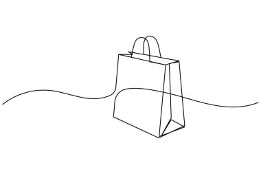 Alışveriş torbası bir satır çizimi ve minimalist stil ana hatlı vektör illüstrasyonunu ayır