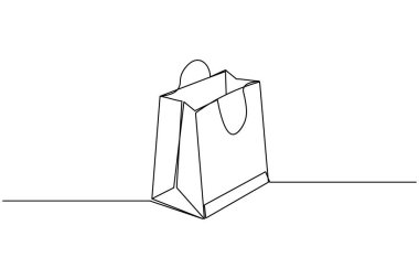 Alışveriş torbası bir satır çizimi ve minimalist stil ana hatlı vektör illüstrasyonunu ayır