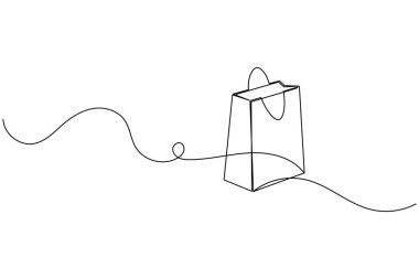 Alışveriş torbası bir satır çizimi ve minimalist stil ana hatlı vektör illüstrasyonunu ayır