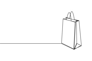 Alışveriş torbası bir satır çizimi ve minimalist stil ana hatlı vektör illüstrasyonunu ayır
