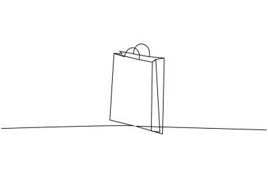 Alışveriş torbası bir satır çizimi ve minimalist stil ana hatlı vektör illüstrasyonunu ayır