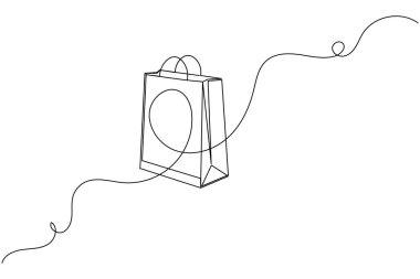 Alışveriş torbası bir satır çizimi ve minimalist stil ana hatlı vektör illüstrasyonunu ayır