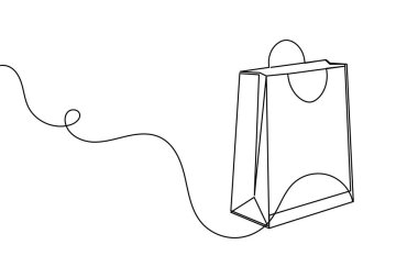 Alışveriş torbası bir satır çizimi ve minimalist stil ana hatlı vektör illüstrasyonunu ayır