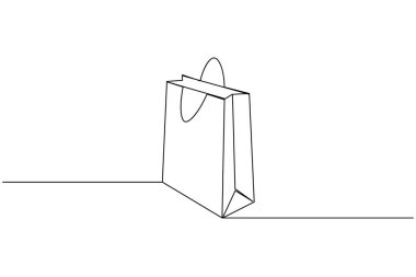 Alışveriş torbası bir satır çizimi ve minimalist stil ana hatlı vektör illüstrasyonunu ayır