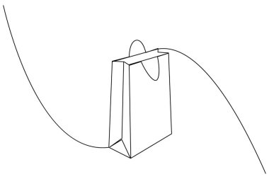 Alışveriş torbası bir satır çizimi ve minimalist stil ana hatlı vektör illüstrasyonunu ayır