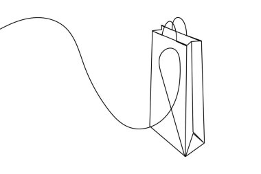 Alışveriş torbası bir satır çizimi ve minimalist stil ana hatlı vektör illüstrasyonunu ayır
