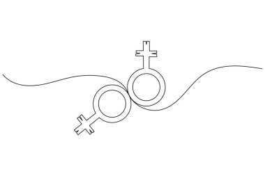 Kadın cinsiyet sembolü sürekli bir çizgi çizimi ve kadın cinsiyet minimalist stili ana hatlı vektör simgesini izole et