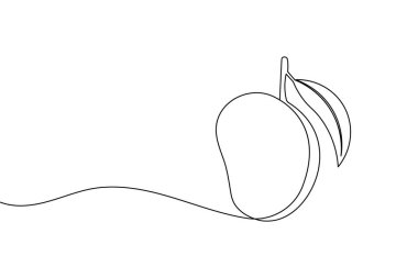 Mango meyvesi bir çizgi çizimi ve minimalist stil ana hatlı vektör çizimini izole eder