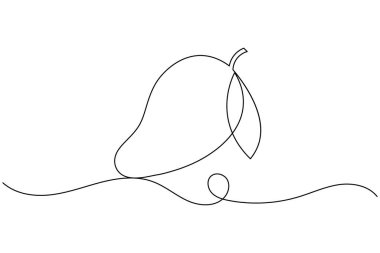 Mango meyvesi bir çizgi çizimi ve minimalist stil ana hatlı vektör çizimini izole eder