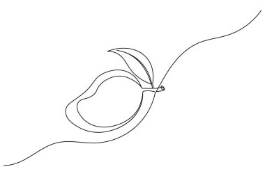 Mango meyvesi bir çizgi çizimi ve minimalist stil ana hatlı vektör çizimini izole eder